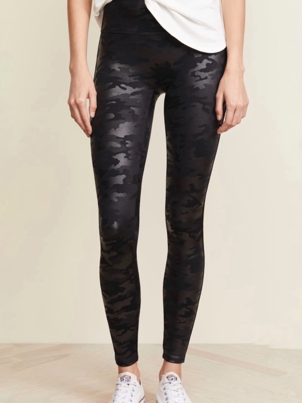 Spanx Faux Leather Leggings Black Camo Size S